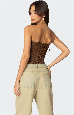 Moss Faux Leather Lace Up Corset image number 3