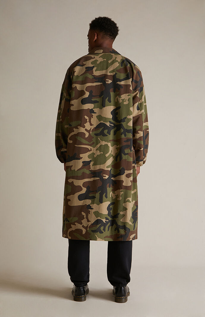 Fear of God ESSENTIALS Woodland Camo Nylon Trench Jacket | Pacsun