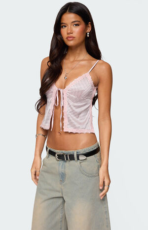 Backless Satin Effect Polka Dot Top image number 3