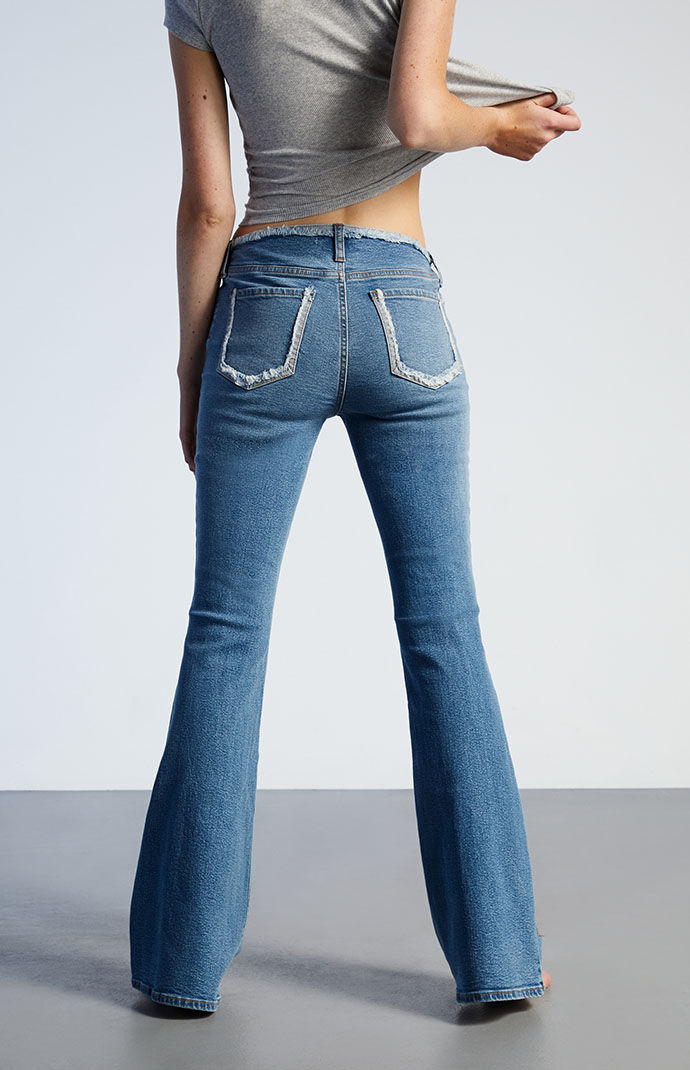 Pacsun Dark Blue No Waistband Low Rise Flare Jeans | PacSun