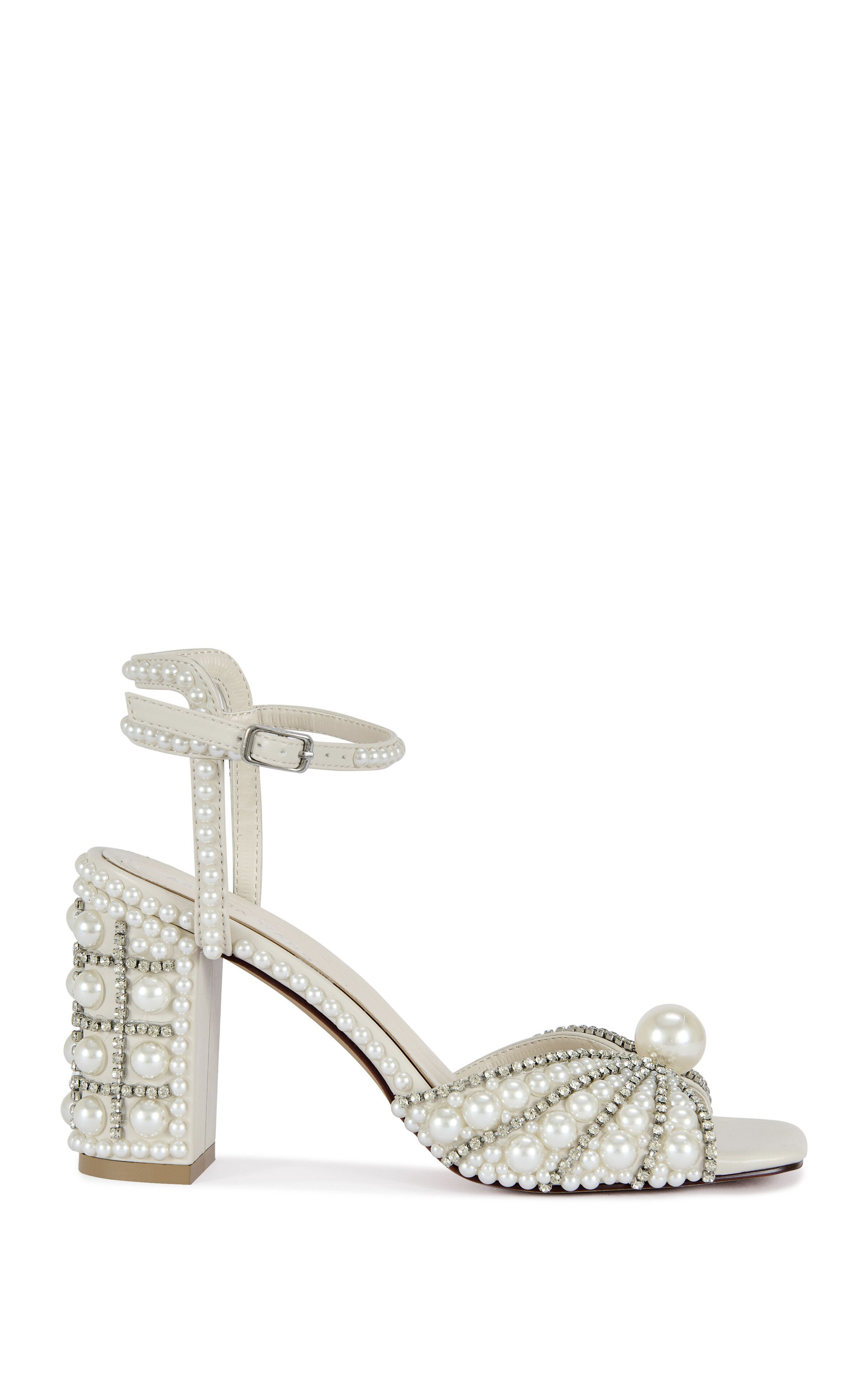 AZALEA WANG Women's Esteva White Pearl Block Sandals