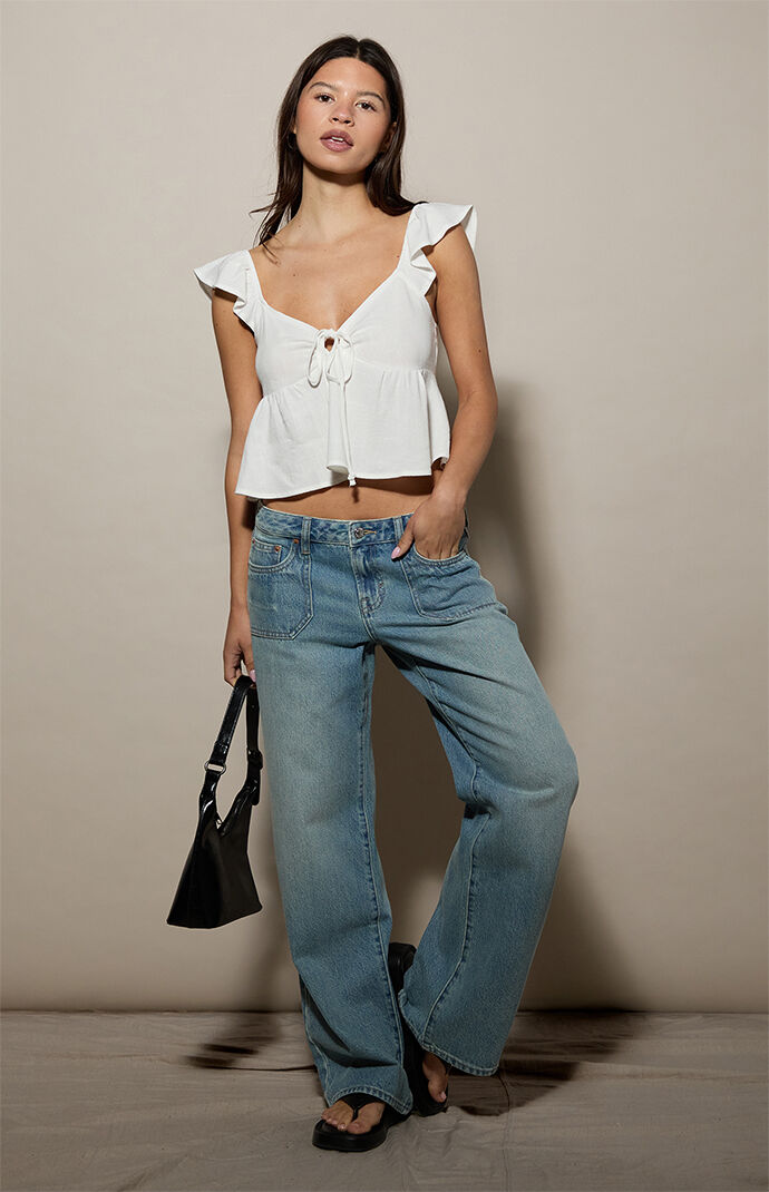 LA Hearts Keyhole Linen Babydoll Top | Pacsun
