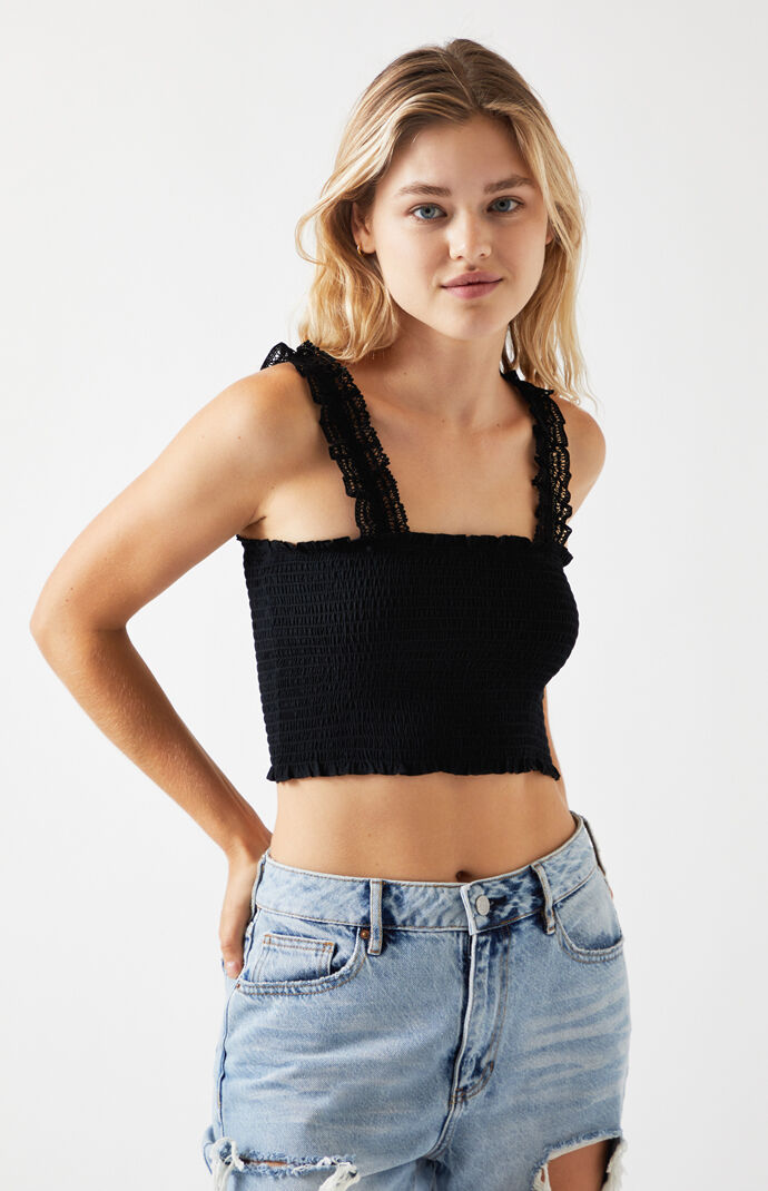 Lace Trim Smocked Tank Top