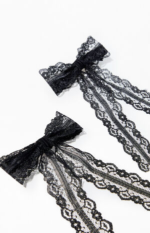 2 Pack Scalloped Lace Bow Hair Clips image number 2