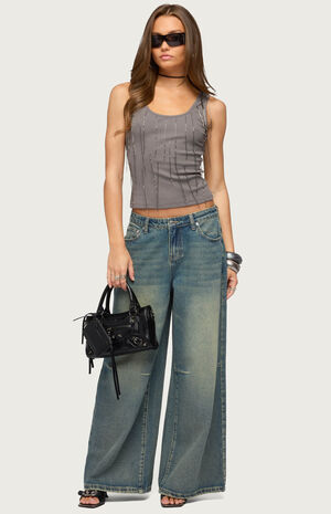 Beaded Fringe Ribbed Tank Top image number 5
