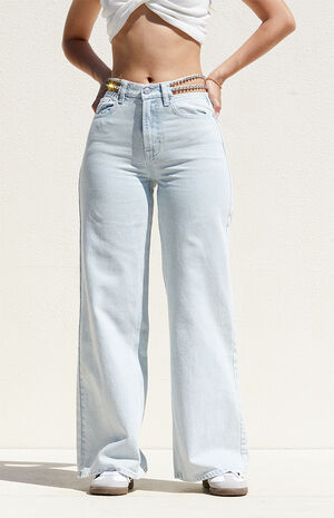 Light Indigo Sparkle Wide Leg Jeans image number 1