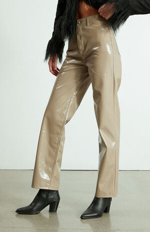 Tan Lacquered Boyfriend Pants image number 3