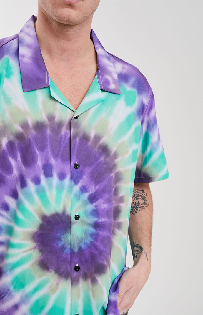 Purple Haze Tie-Dyed Short Sleeve Button Up Shirt