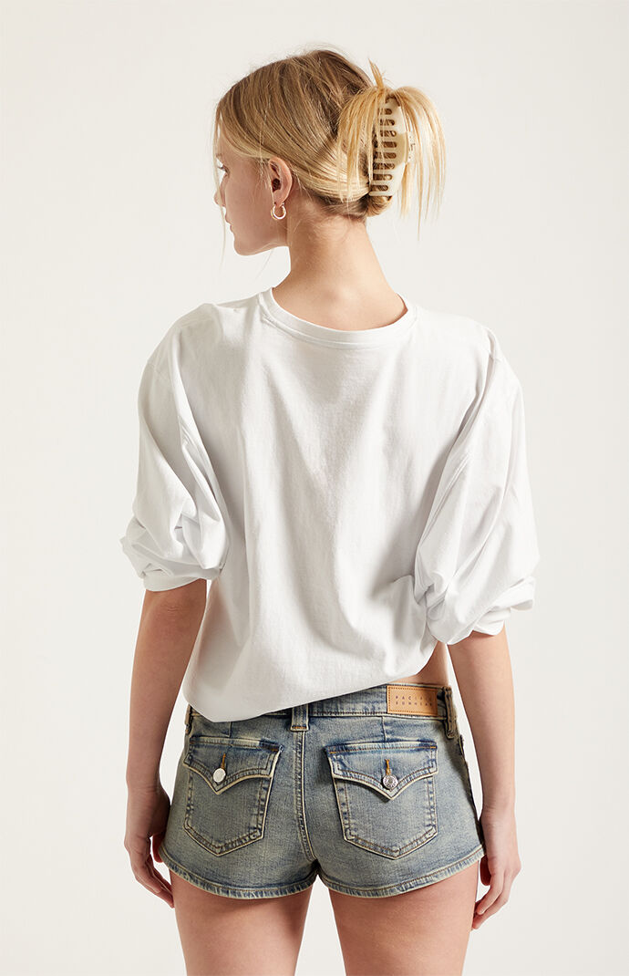 Pacsun Tatum Ultimate Low Rise Denim Micro Shorts Stretch Button Pocket Medium Blue