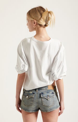 Tatum Ultimate Low Rise Denim Micro Shorts Stretch Button Pocket Medium Blue image number 5