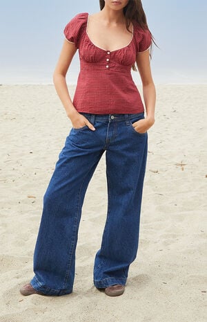 Burgundy Plaid Blair Short Sleeve Top image number 4