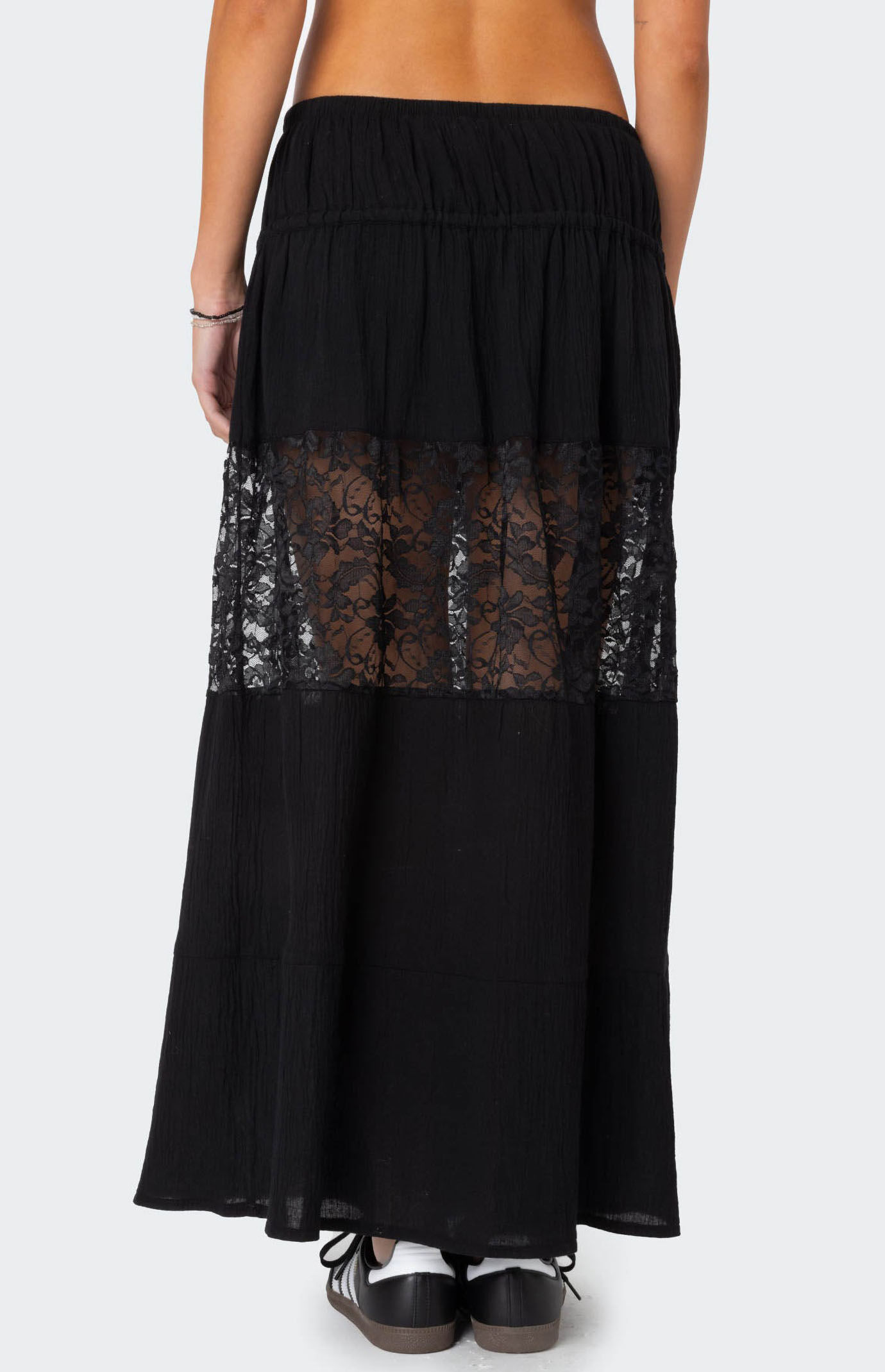 overdue flair ♥ LACE PINTUCK MIDI SKIRT /追跡付 LACE PINTUCK MIDI SKIRT_MID GREY - overdue flair