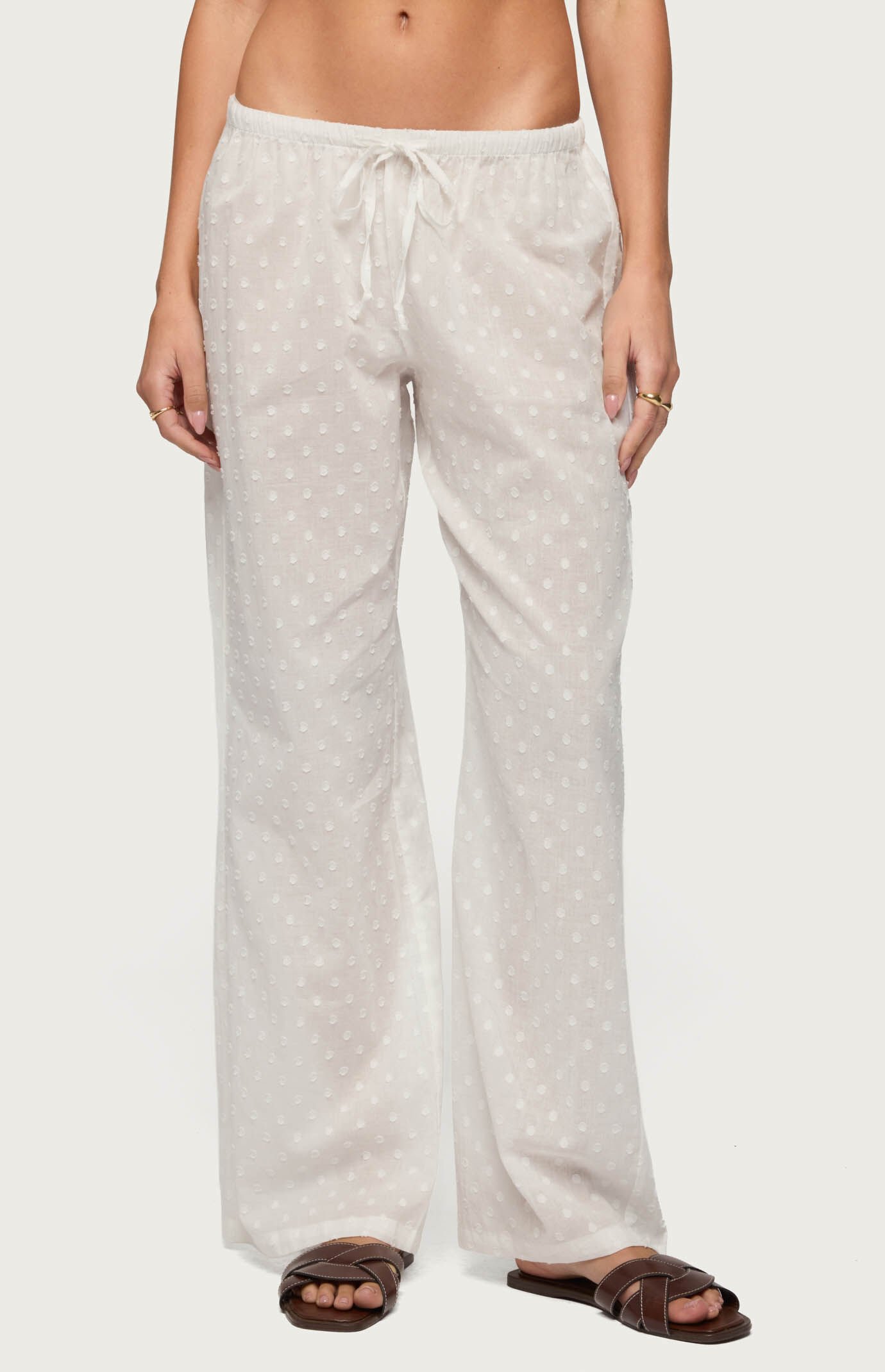 Edikted Embroidered Polka Dot Sheer Cotton Pants