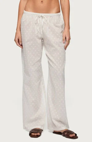 Embroidered Polka Dot Sheer Cotton Pants image number 1