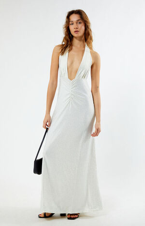 Rhinestone Halter Cowl Neck Maxi Dress image number 3