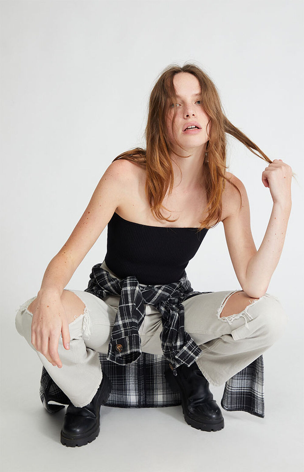 LACE UP TUBE SWEATER TOP