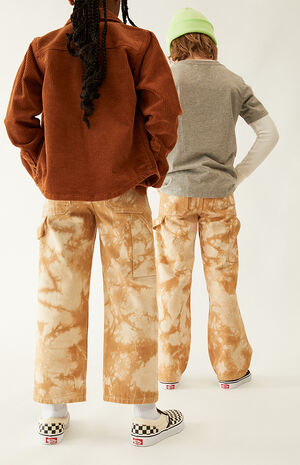 Brown Tie Dye Wide Leg Carpenter Jeans image number 4