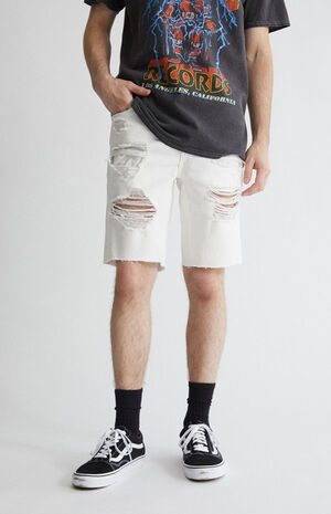 White Destroyed Denim Shorts image number 2