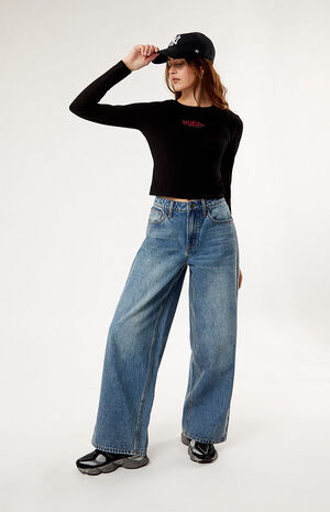 Medium Indigo Kit Wide Leg Baggy Jeans image number 1