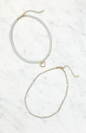 2 Pack Pearl Heart Necklaces image number 1