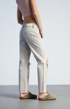 Eco Gray Ripped Low Rise Straight Leg Jeans image number 3