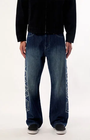 Dylan Baggy Jeans Frayed 1980 Applique Dark Blue image number 1