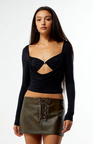 Faux Leather Lace-Up Micro Skirt image number 2