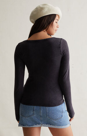 Ashlee Notched Washed Henley Top image number 4