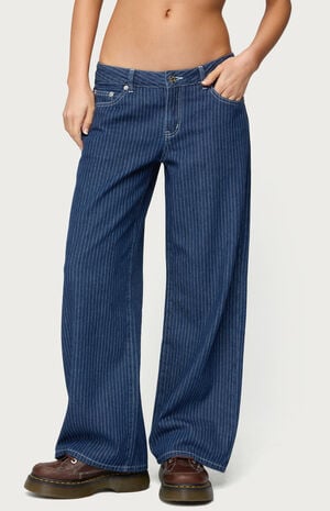 Petite Pinstripe Low Rise Baggy Jeans image number 1