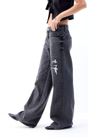 Casey Black Ripped Low Rise Baggy Jeans image number 3