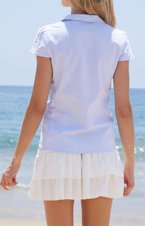 Blue & White Striped Rue Collared Top image number 4