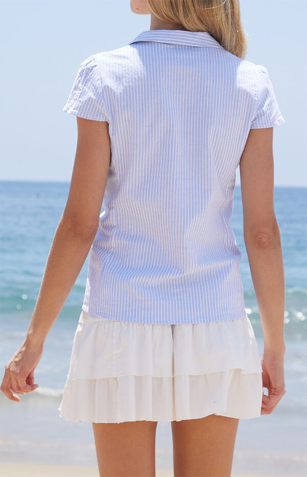 John Galt Blue & White Striped Rue Collared Top