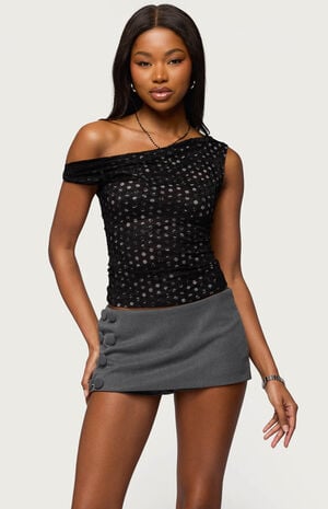 Off Shoulder Lace Polka Dot Top image number 1