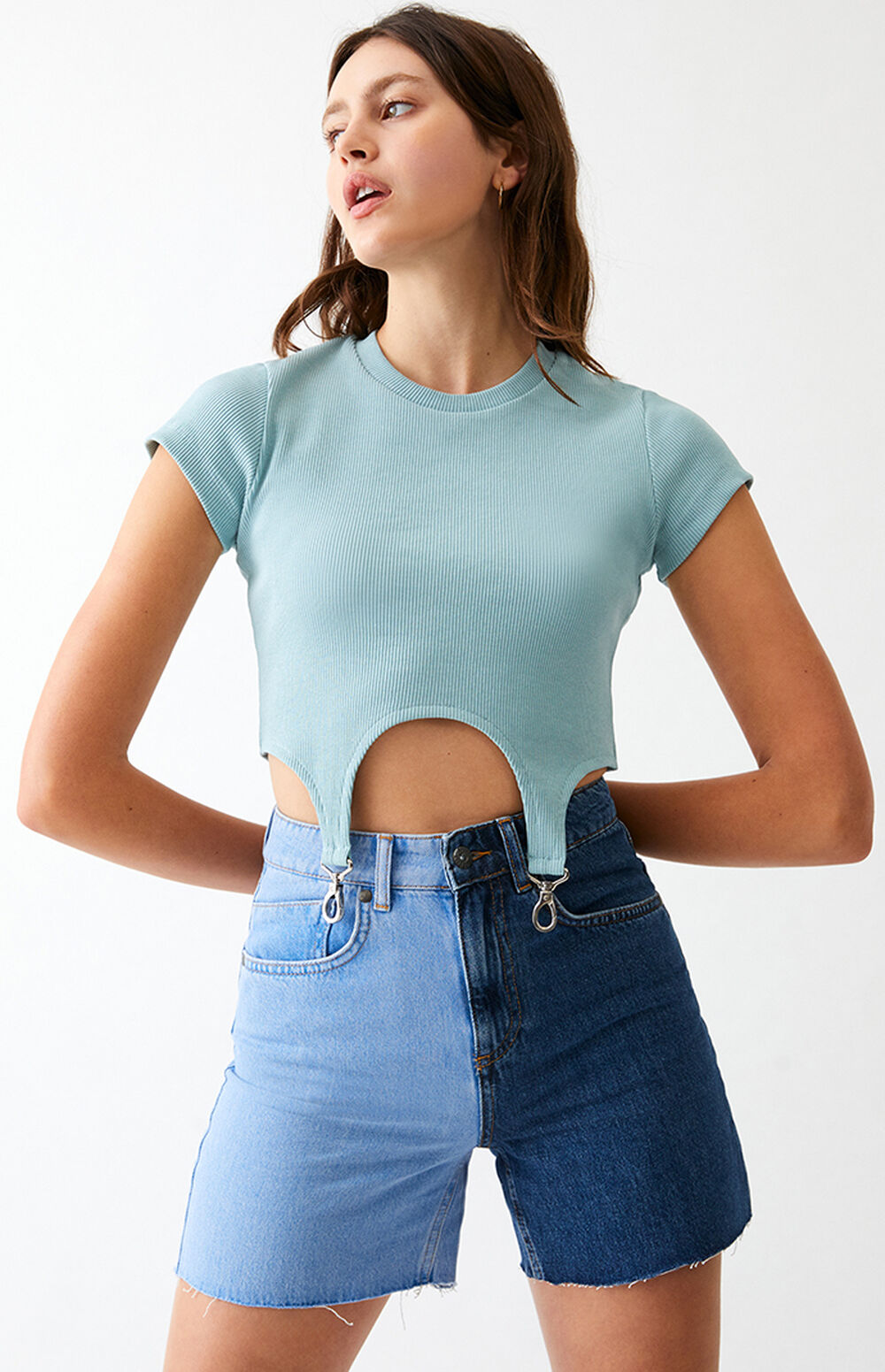 Ragged Jeans Light Blue Half & Half Denim Shorts PacSun