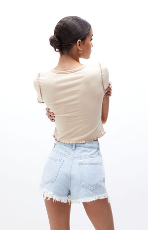 Eco Light Blue Ripped Vintage High Waisted Denim Shorts image number 3