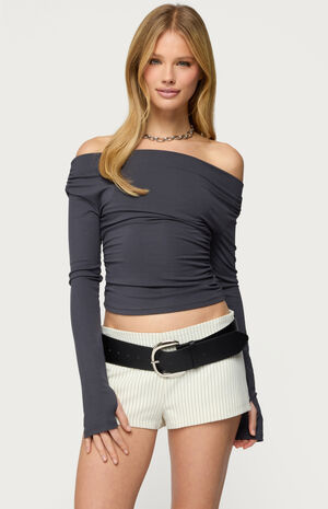 Milane Ruched Off Shoulder Ribbed Top image number 1