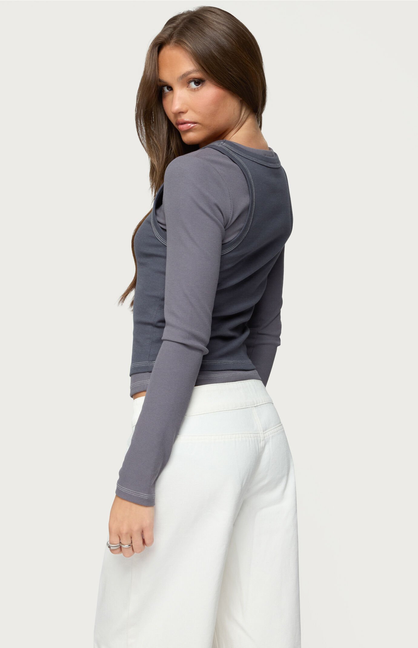 Edikted Zane Contrast Layered Long Sleeve Top