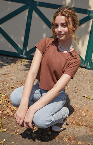 Brown Solid Ribbed Skimmer T-Shirt image number 4