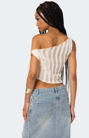 Tamra Sheer Knit Asymmetric Top image number 5