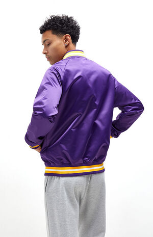 lakers satin bomber jacket