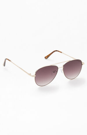 Gold Flat Lens Aviator Sunglasses image number 1