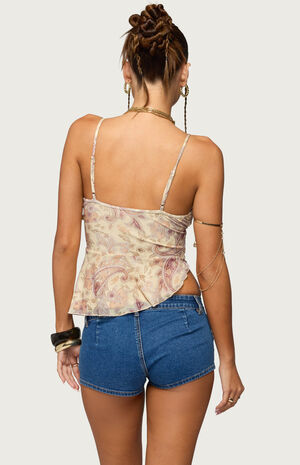 Paisley Asymmetric Ruched Wrap Top image number 3