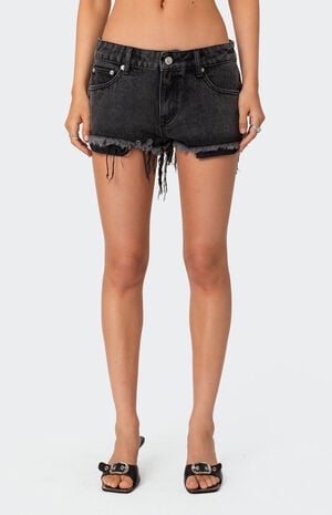 Exposed Pockets Low Rise Denim Shorts image number 3
