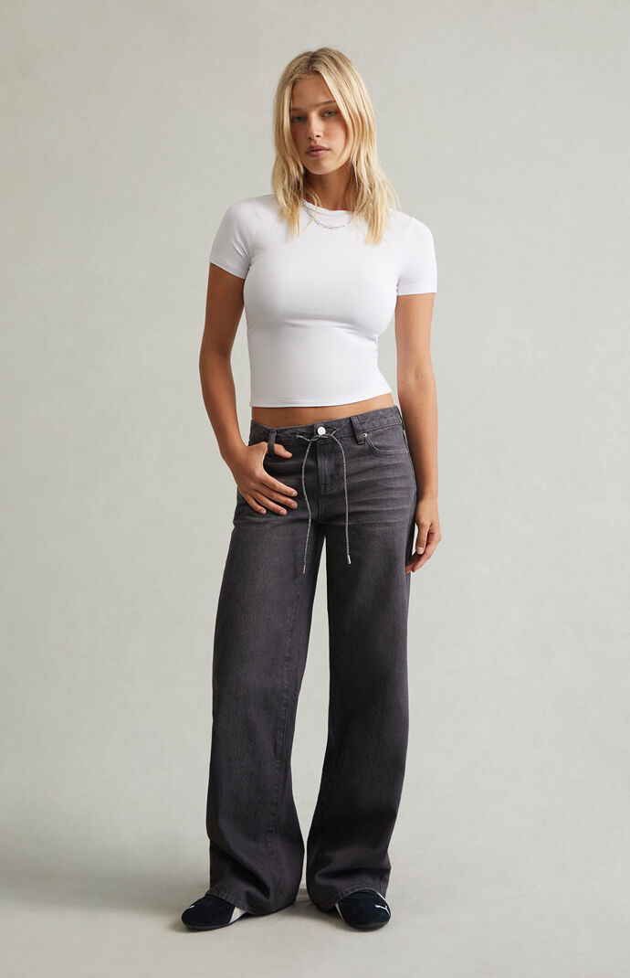 Pacsun Casey Low Rise Baggy Jeans Glitter Drawstring Gray