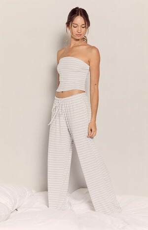 Blue & White Lounge Striped Baggy Pants image number 1