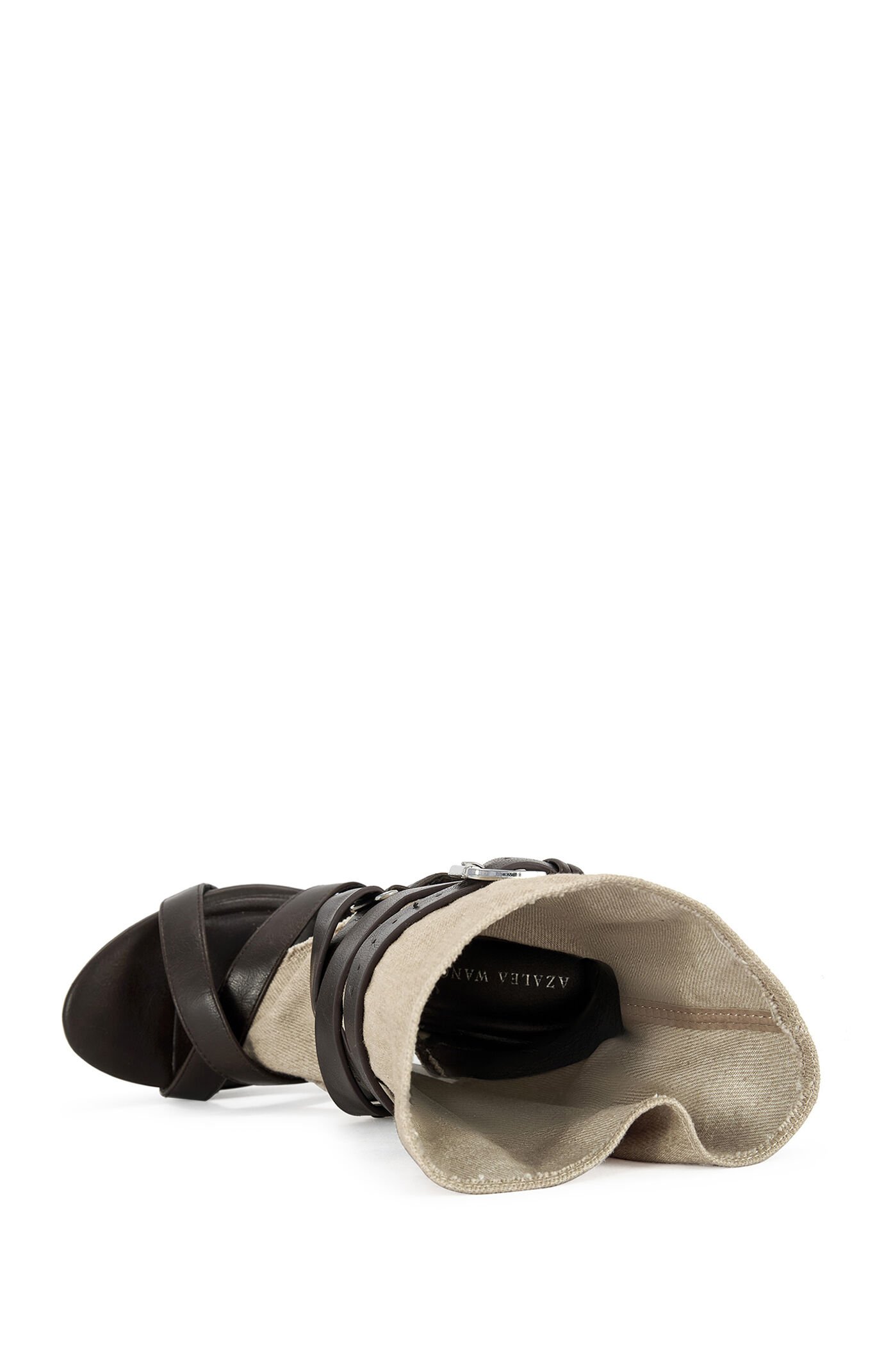 AZALEA WANG Women's Rothko Taupe Belted Wedge Sandals