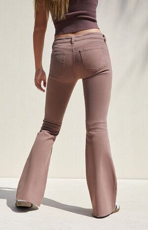 Brown Stretch Low Rise Flare Jeans image number 4
