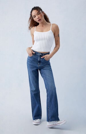 Eco Stretch Dark Indigo High Waisted Bootcut Jeans image number 1