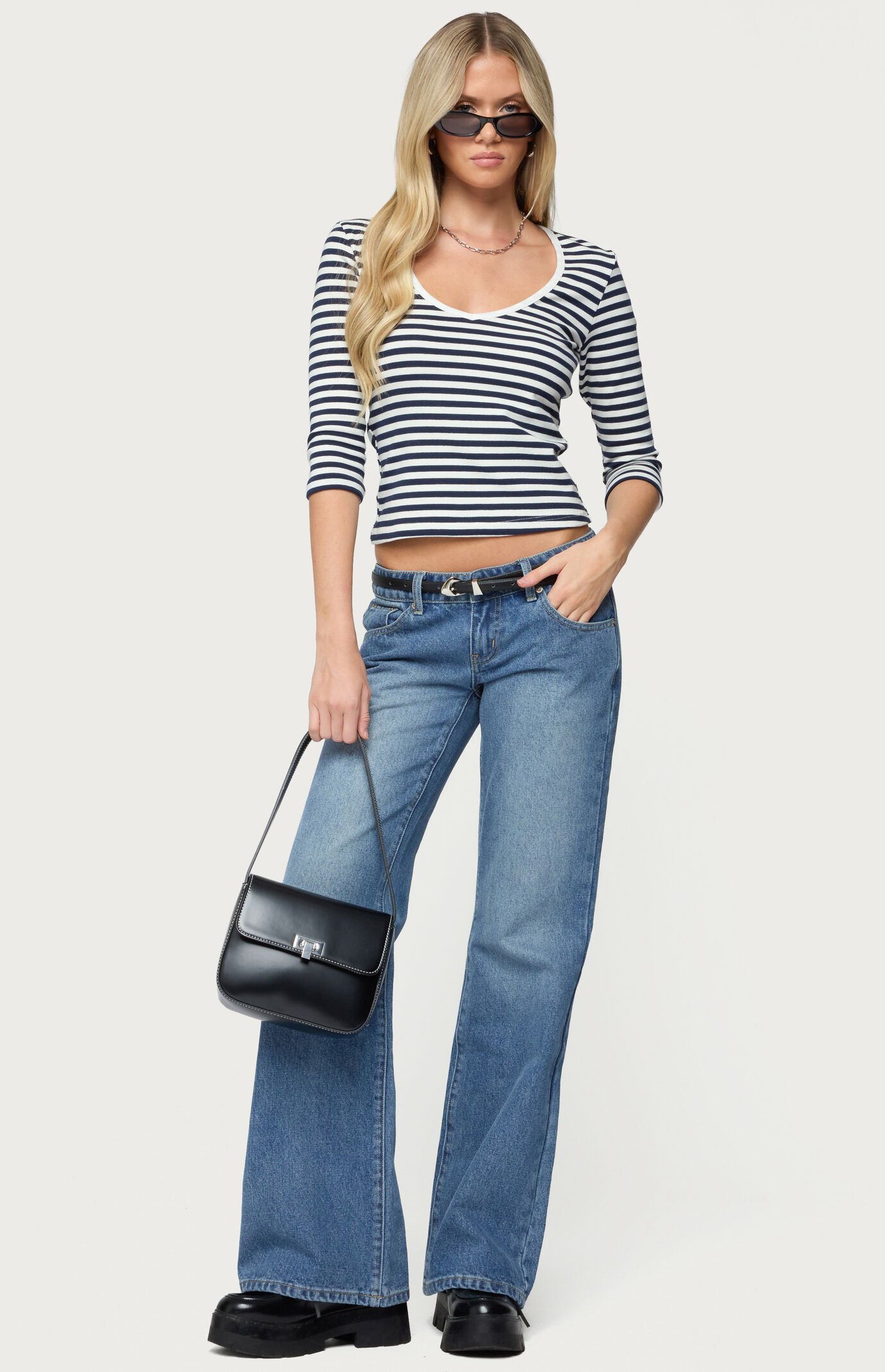 Edikted Poppie Striped V Neck Top