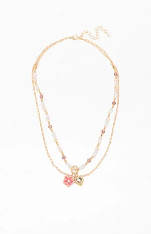 Floral Beaded Layered Necklace image number 1